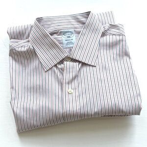 Brooks Brothers White Navy Blue Red Striped Dress Shirt Men 15 1/2 34/35